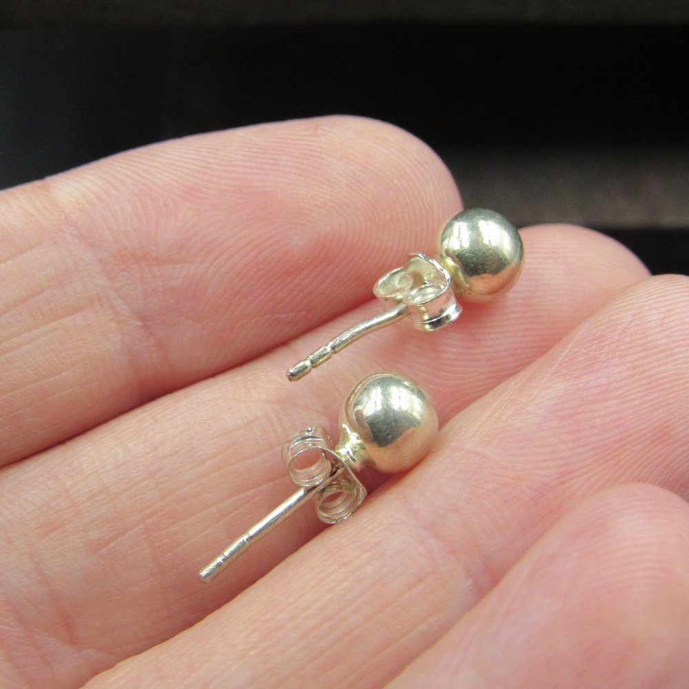 Sterling Silver Small Plain Orb Stud Earrings - image 4